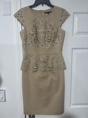 ANTONIO MELANI Cream Lace Peplum Midi Dress, like new
